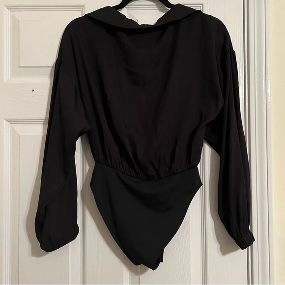 NWT Milly silk bodysuit long sleeve wrap top black - Picture 6 of 9